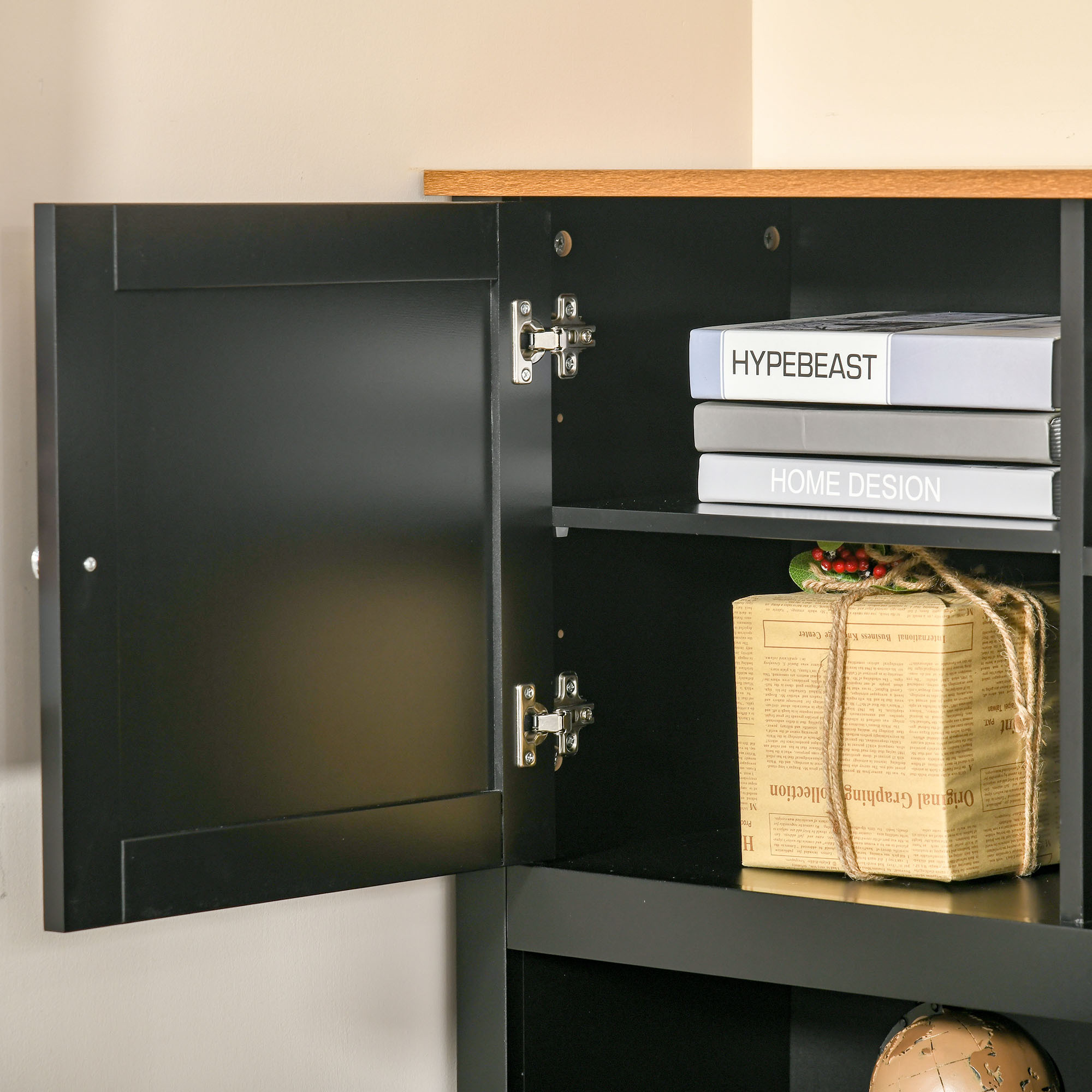 L Shaped Computer Desk with Hutch, 59" Corner Desk, Space Saving Home Office Desk with Storage Shelves, Drawer and Cabinet, Black - Image 4