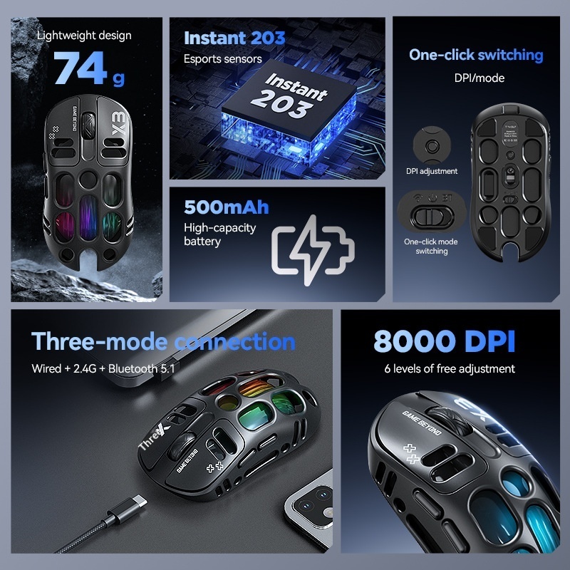 Wireless Gaming Mouse, Tri-mode Bluetooth, Rechargeable - Image 4