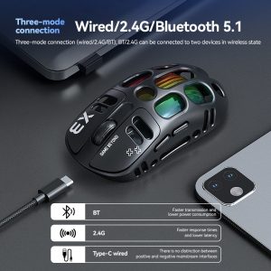 Wireless Gaming Mouse, Tri-mode Bluetooth, Rechargeable