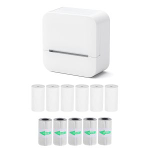Bluetooth Thermal Label Printer 57mm Instant Sticker Printer For IOS For Android Wireless Connect Support Memo Notes Lists Scrapbook DIY Journal Pictures Includes 6 Thermal Paper 5 Sticker Rolls