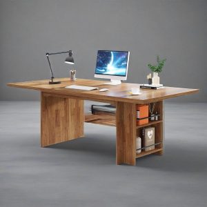 62.99-Inch Computer Desk, Modern Executive Office Desk, Large Long Writing Table With Storage Shelves