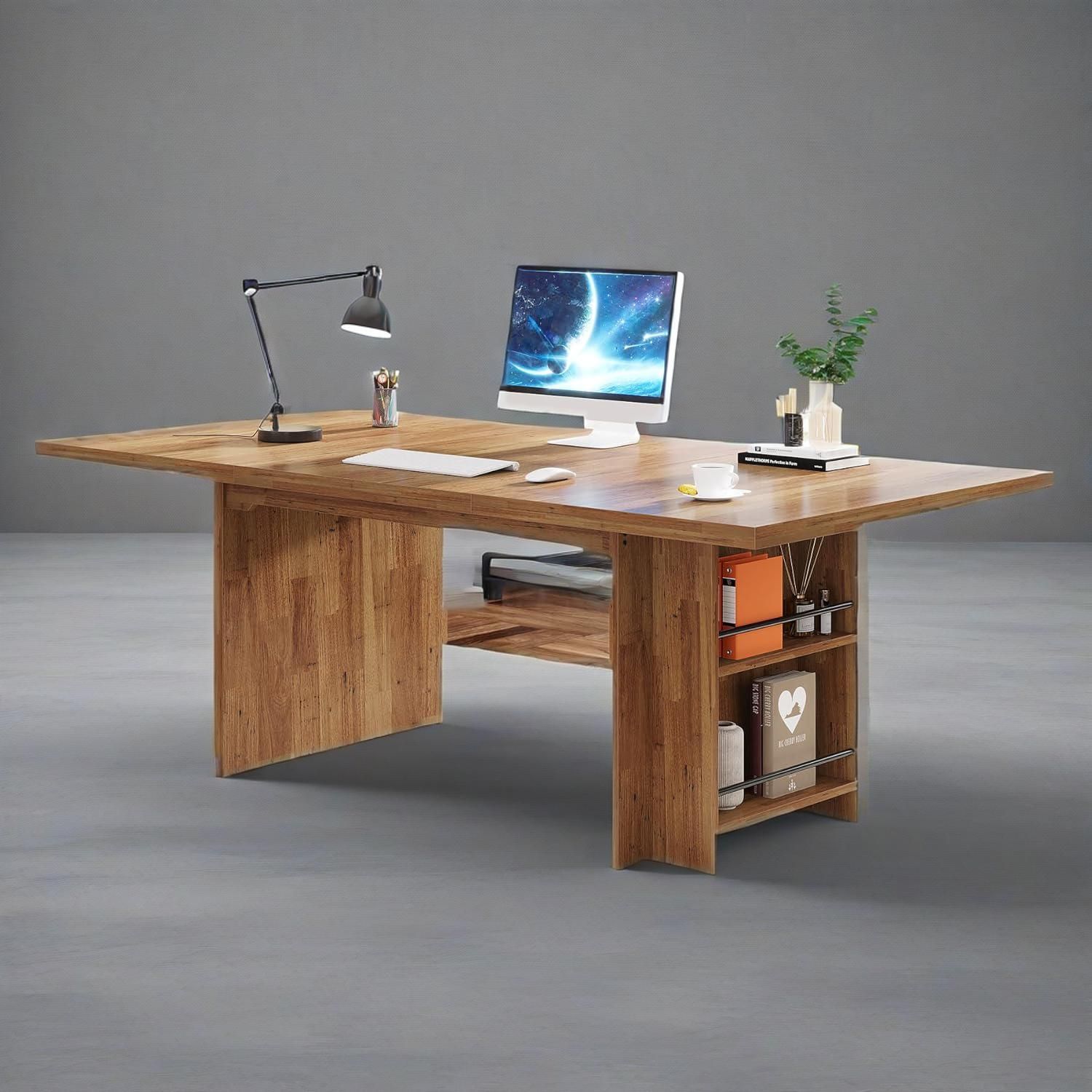 62.99-Inch Computer Desk, Modern Executive Office Desk, Large Long Writing Table With Storage Shelves
