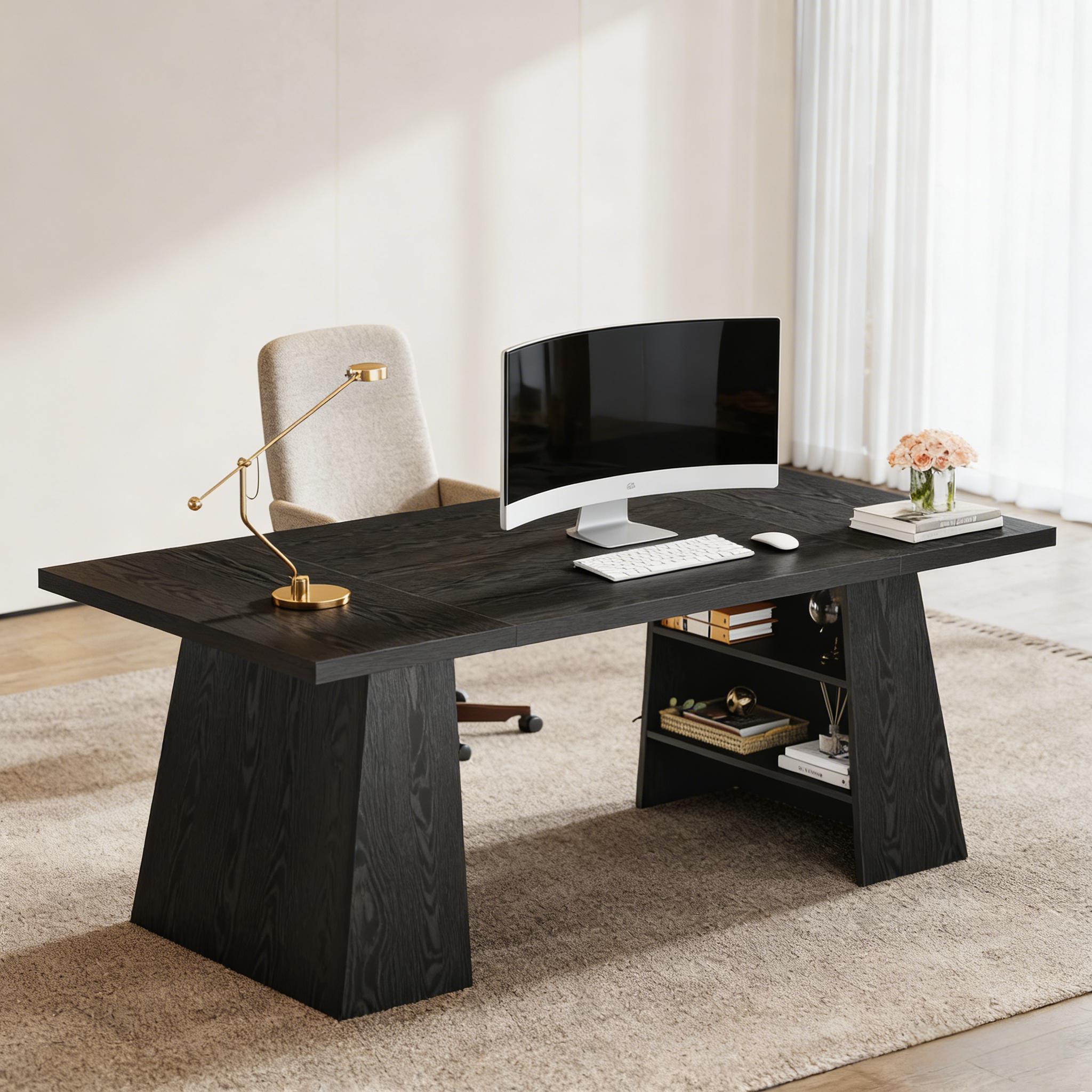 Black Office Desk with Pedestal Shelves - Image 5