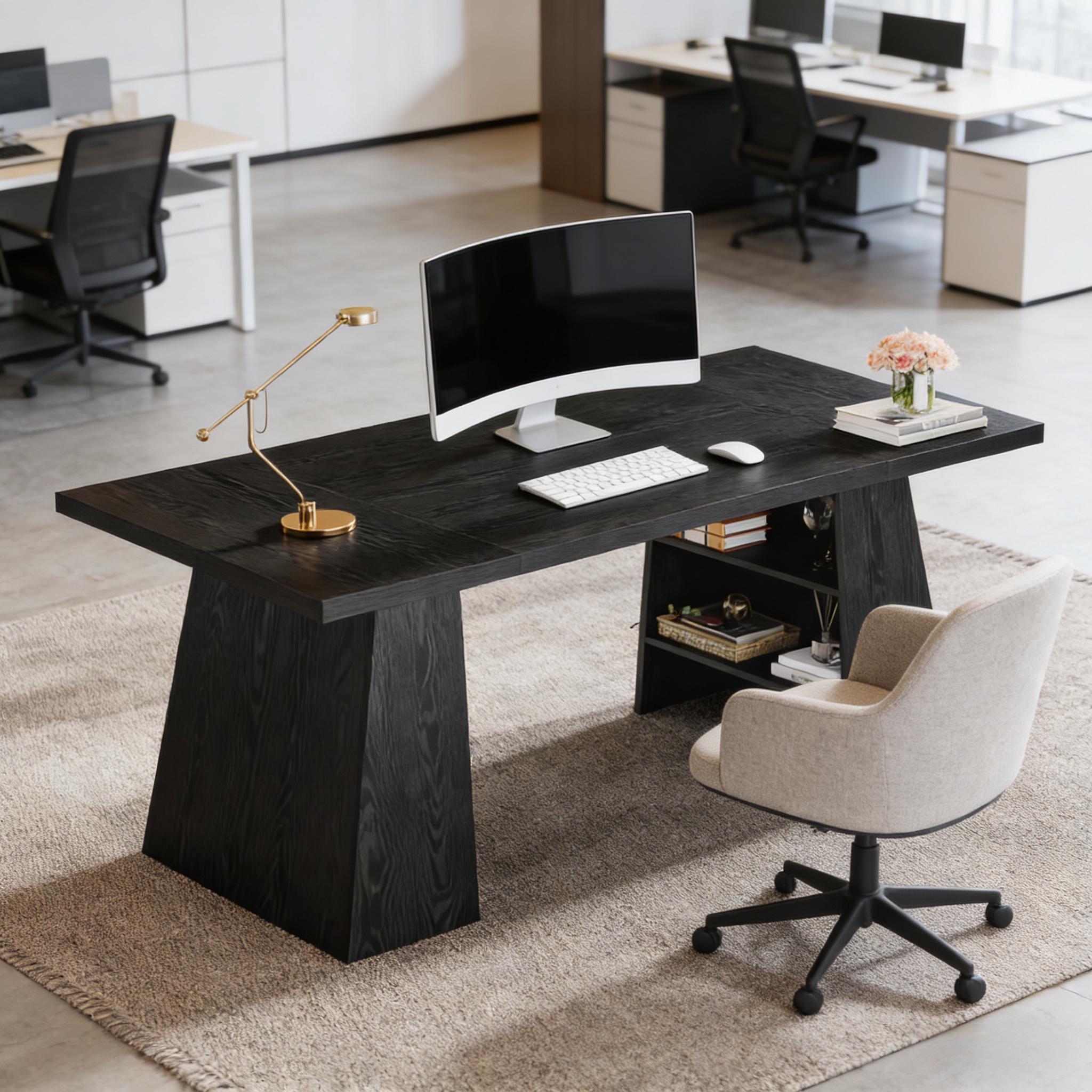 Black Office Desk with Pedestal Shelves