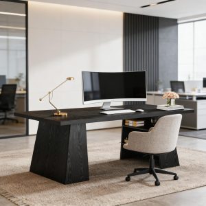 Black Office Desk with Pedestal Shelves