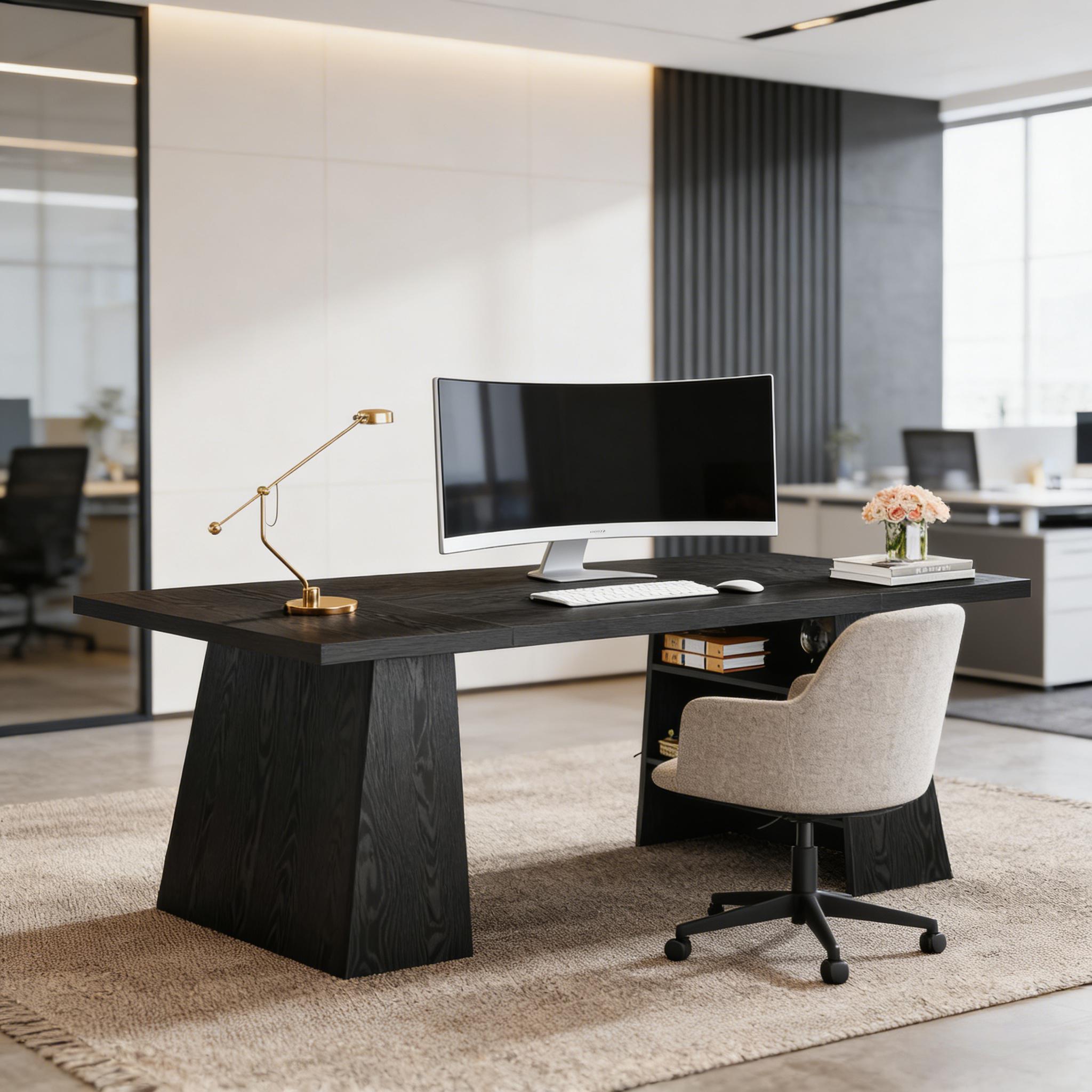 Black Office Desk with Pedestal Shelves